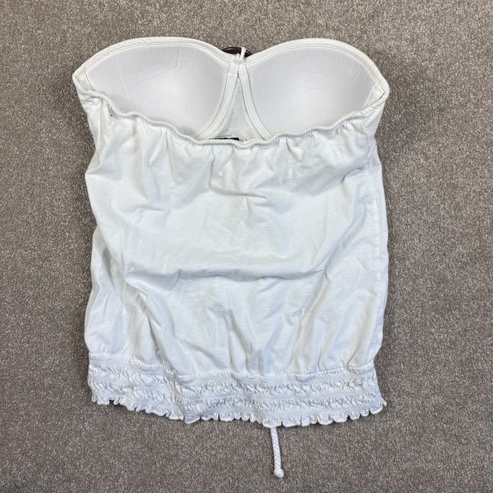 L.E.I. White Strapless Tube Top XL Y2K Boho Ring Detail Braided Tassel Smocked - Picture 5 of 8
